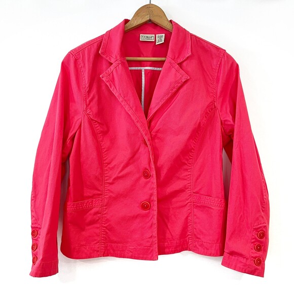LL Bean Pink Blazer Low Pile Corduroy 14P Office Workwear Jacket Petite - Picture 1 of 7